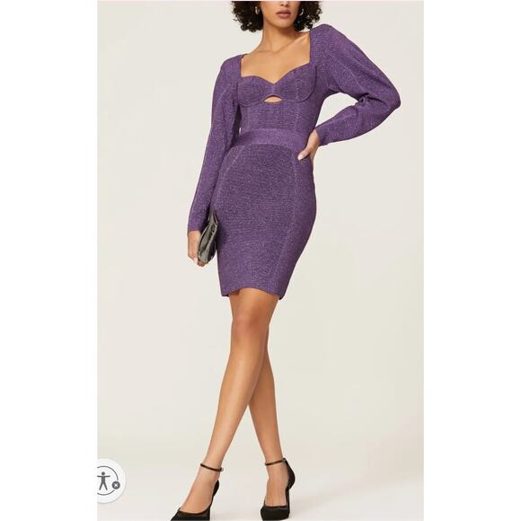 Herve Leger Purple Off-Shoulder Mini Dress - Picture 11 of 11